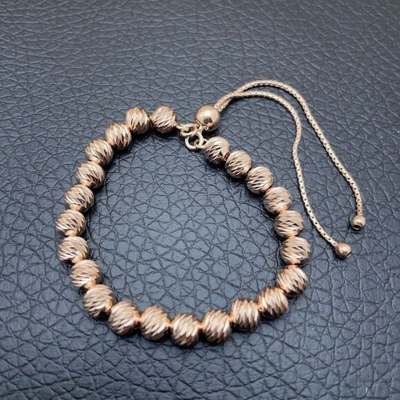 Italian Milor Adjustable Diamond Cut Bead Bracelet Rose 18K Gold Clad Sterling - Picture 5 of 5